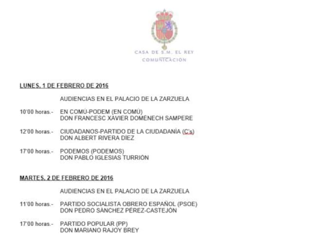 El calendario previsto para el lunes y el martes