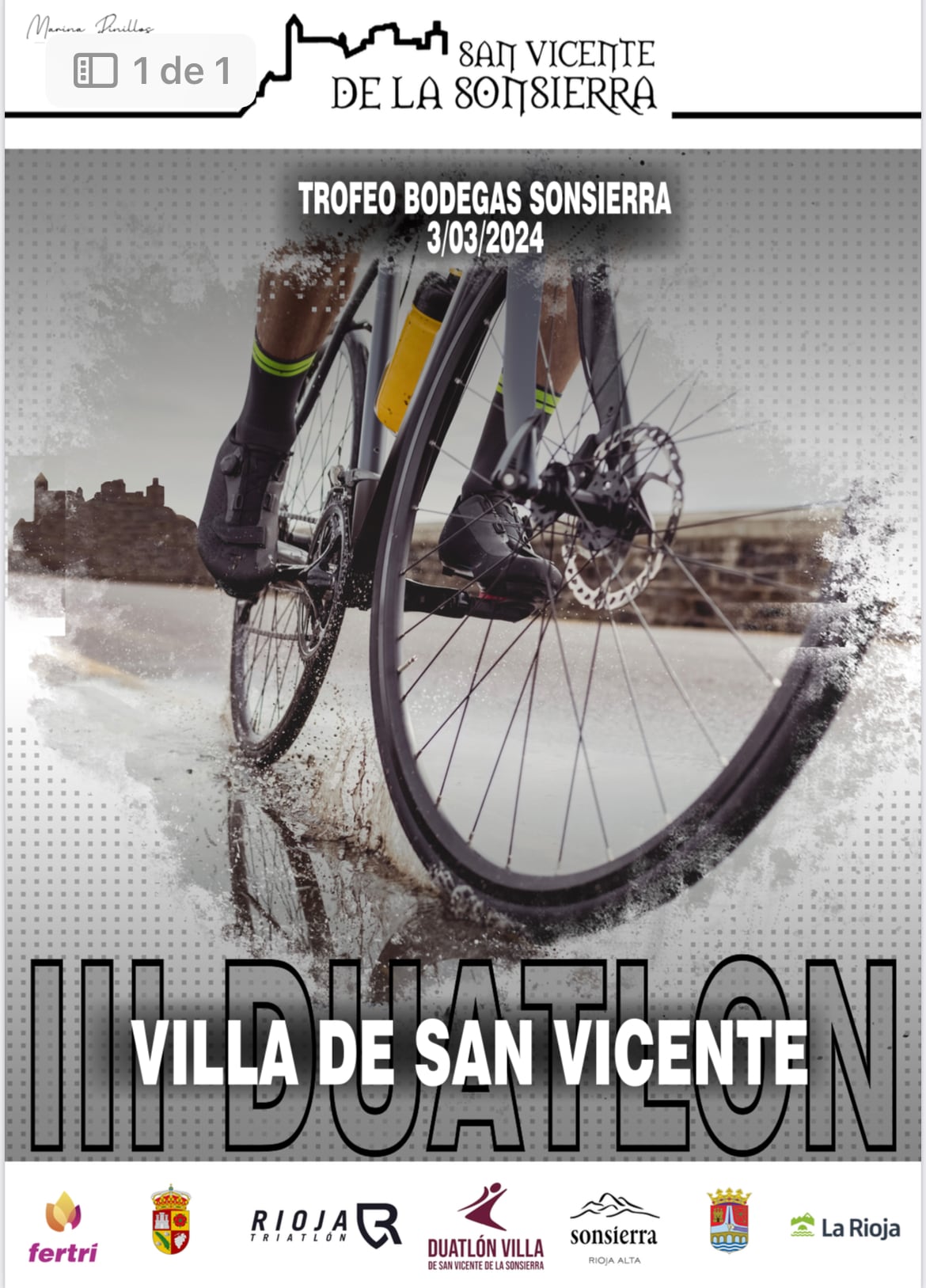 Cartel de la prueba deportiva que se celebra en el municipio de La Rioja el 3 de marzo de 2024 | Duatlón San Vicente | Club Rioja Triatlón