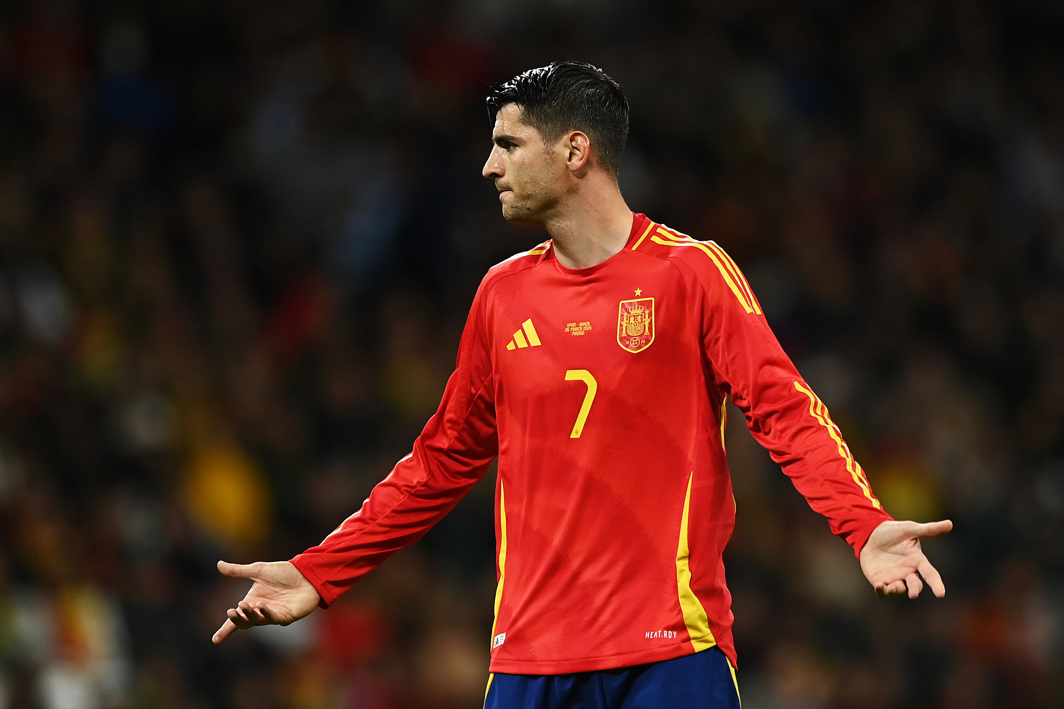 Alvaro Morata, durante el partido entre España y Brasil en el Santiago Bernabéu. (Denis Doyle/Getty Images)