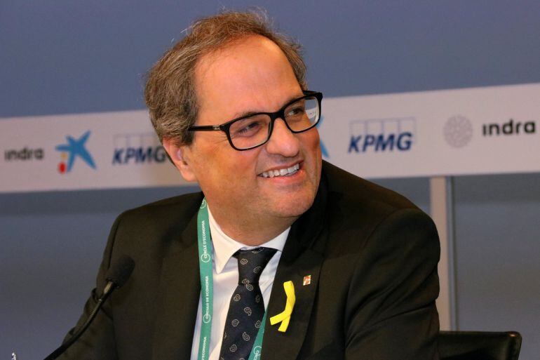 El president de la Generalitat, Quim Torra, somrient abans de participar a la sessió inaugural de la 34a reunió del Cercle d'Economia a Sitges
