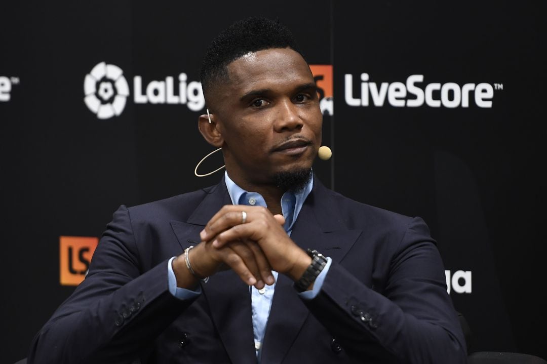 Eto&#039;o, durante una rueda de prensa. 