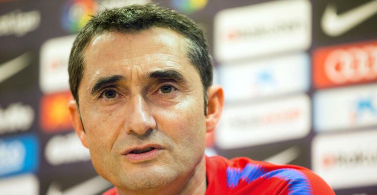 Ernesto Valverde, durante la rueda de prensa de este viernes