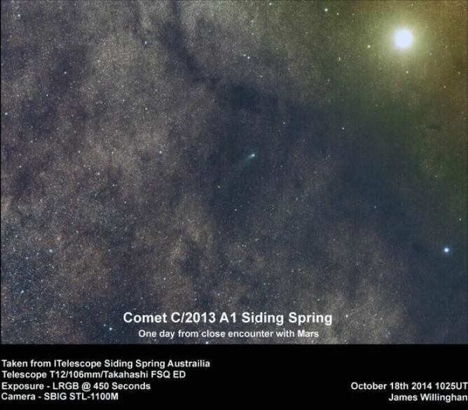 Imágenes del cometa captadas por el observatorio de Siding Spring en Australia