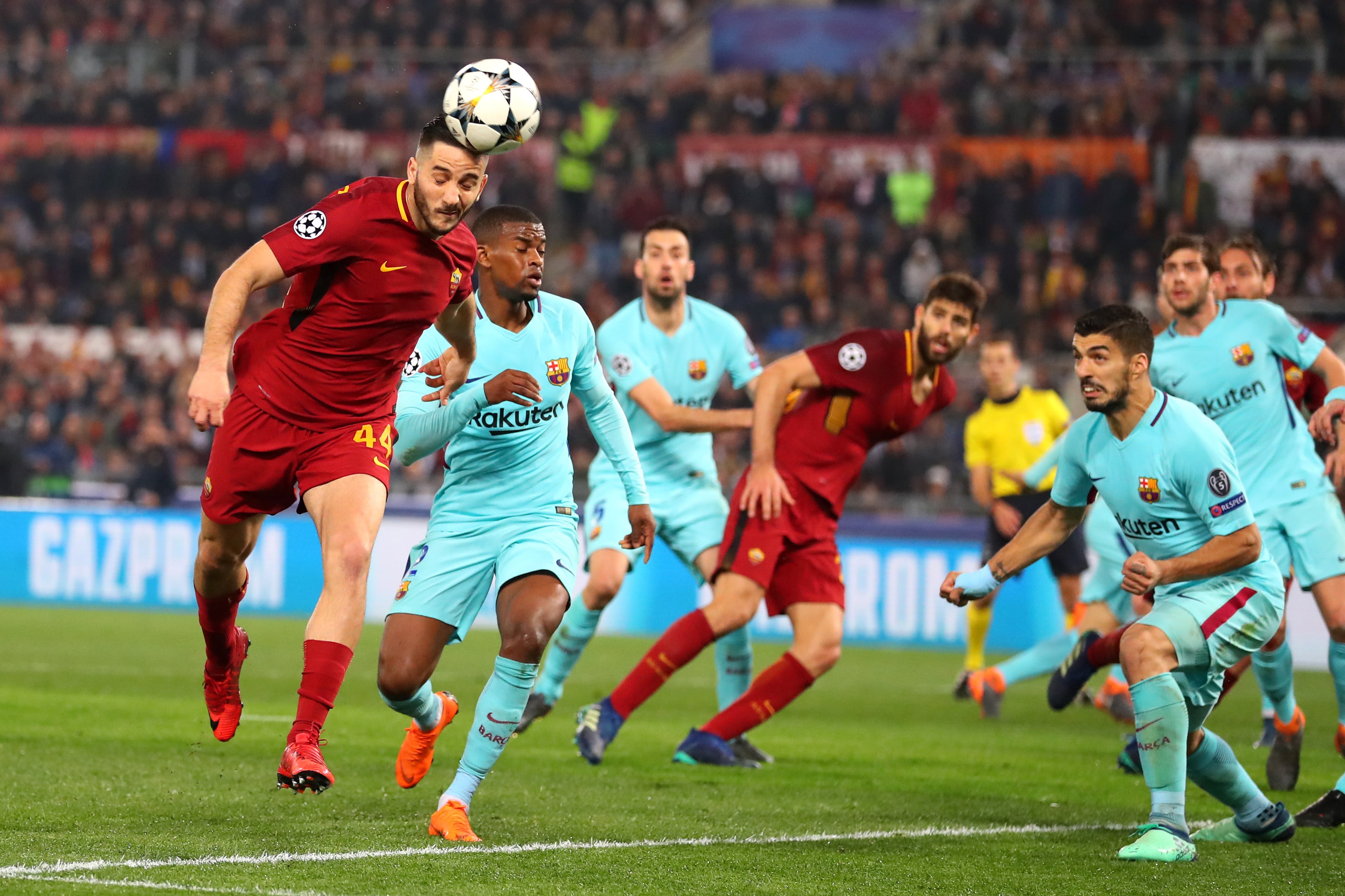 Kostas Manolas en su gol al FC Barcelona