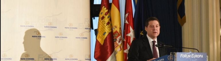 Emiliano García Page durante su intervención esta mañana en un desayuno de Forum Europa