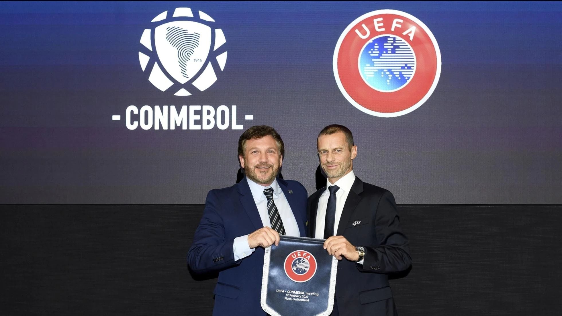 Alejandro Domínguez, presidente de la CONMEBOL y Aleksander Ceferín, presidente de la UEFA (UEFA)