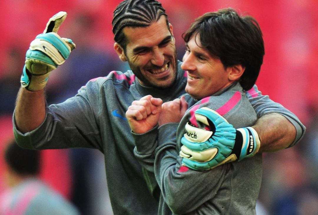 José Manuel Pinto y Leo Messi.