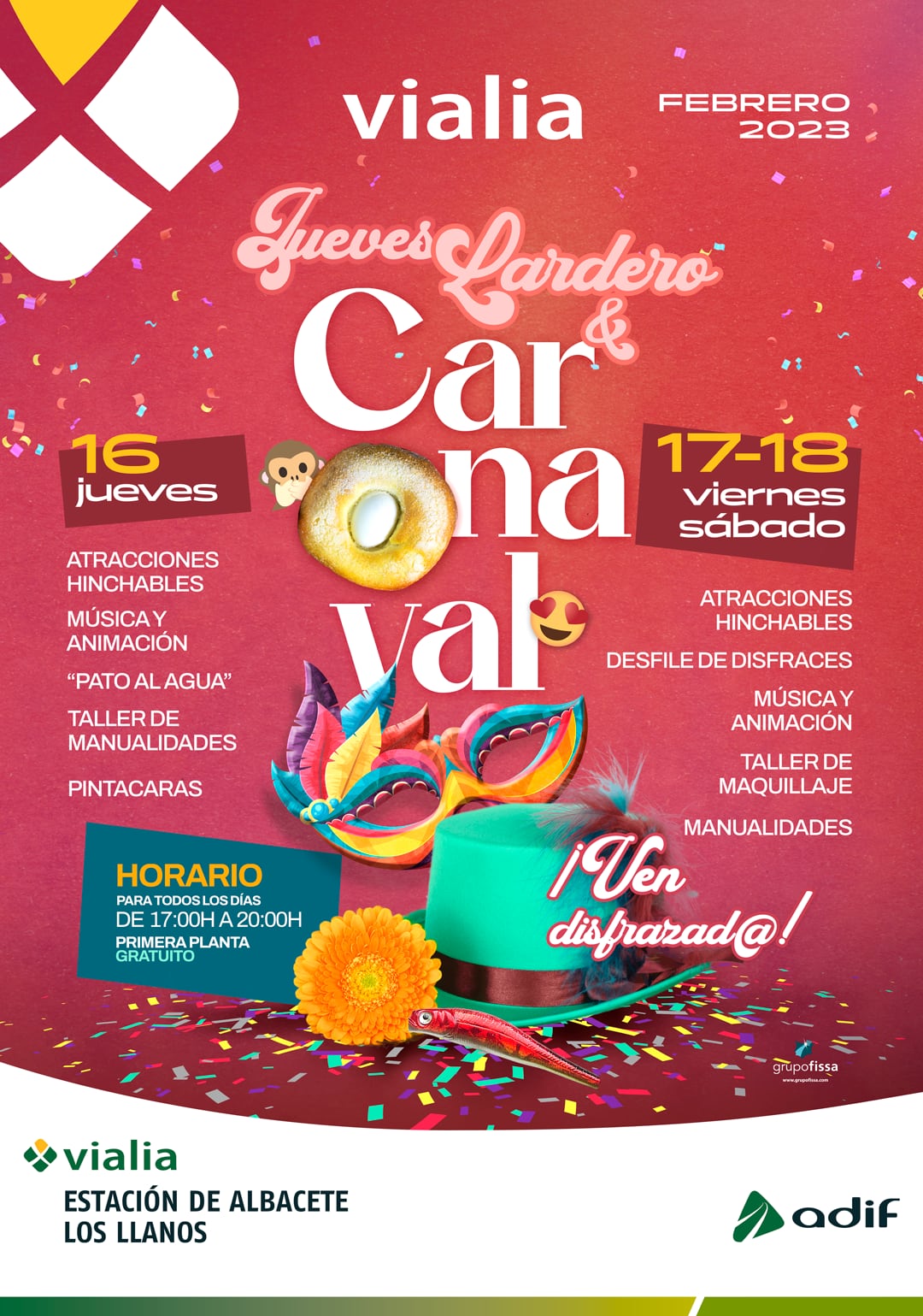 Cartel de la Estación Los Llanos de Albacete con Jueves Lardero