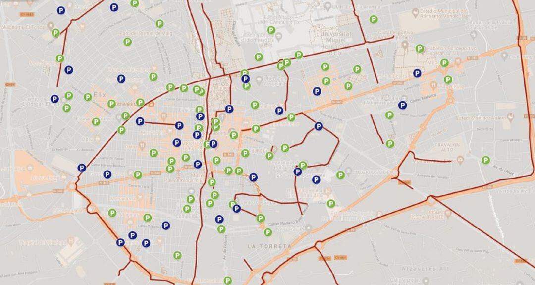 Mapa de los puntos de aparcabicis en el municipio