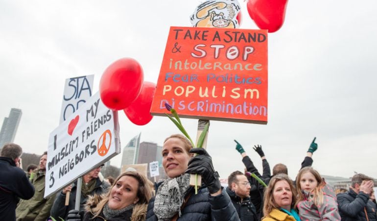 Manifestación en contra del veto migratorio de Donald Trump, el pasado 1 de febrero en La Haya.