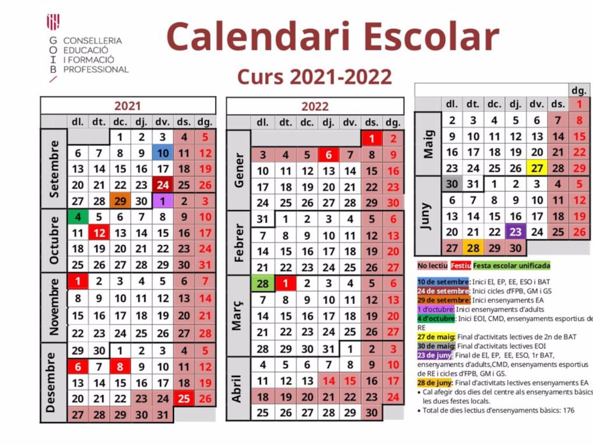 Curso escolar 2021-2022 en Balears: empezará el día 10 de septiembre y acabará el 23 de junio