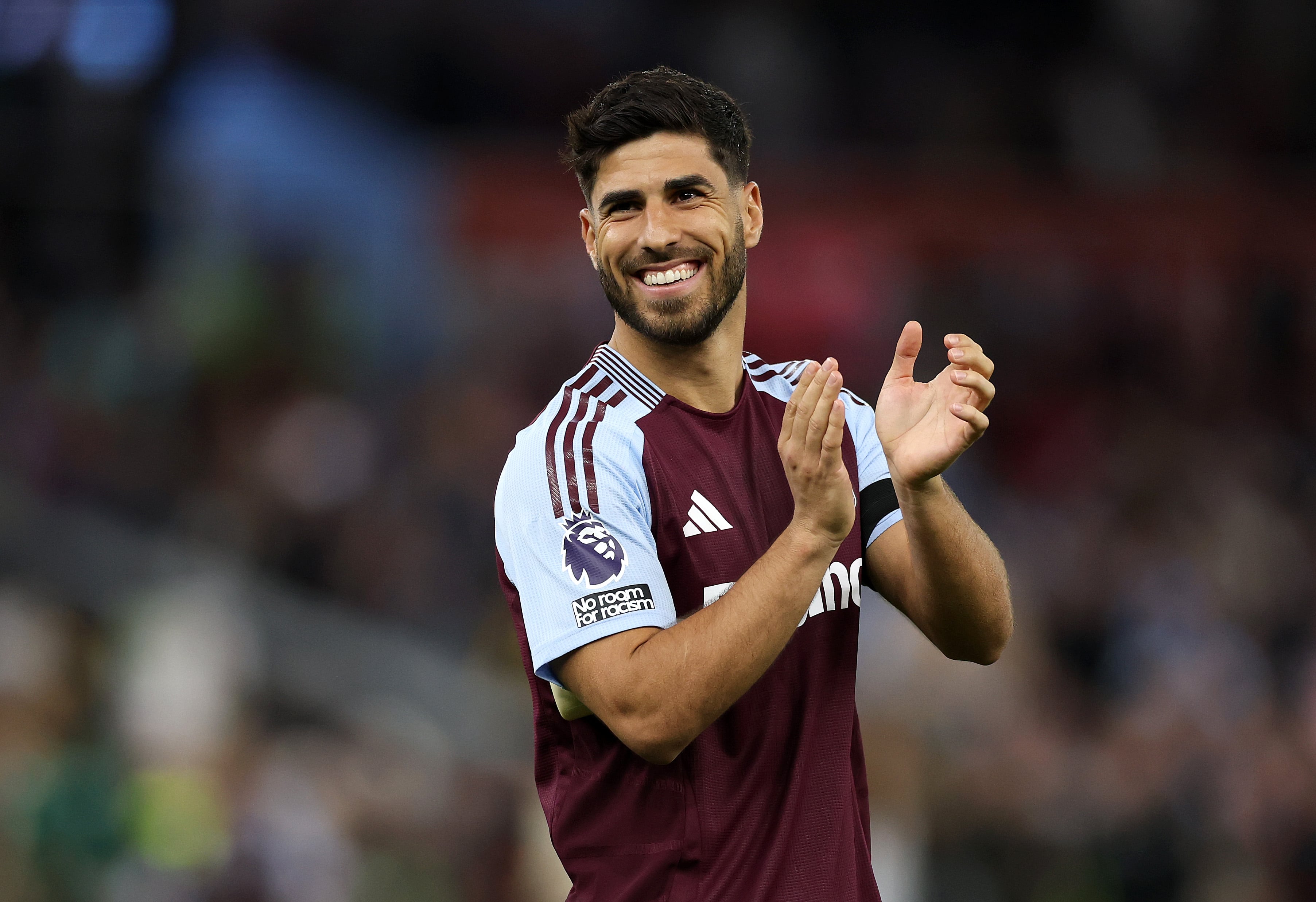 BIRMINGHAM, ENGLAND - MAY 16: Marco Asensio of Aston Villa applauds the fans following the Premier League match between Aston Villa FC and Tottenham Hotspur FC at Villa Park on May 16, 2025 in Birmingham, England. (Photo by Michael Steele/Getty Images)