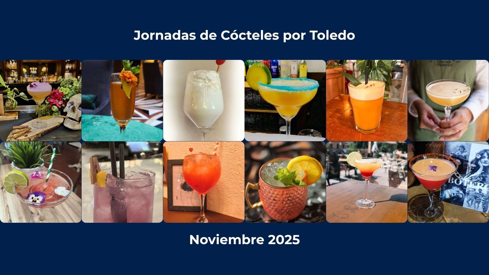 Montaje con las 12 propuestas de cócteles en las jornadas gastronómicas de la ciudad de Toledo