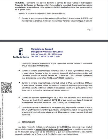 Datos epidemiológicos de Tarancón