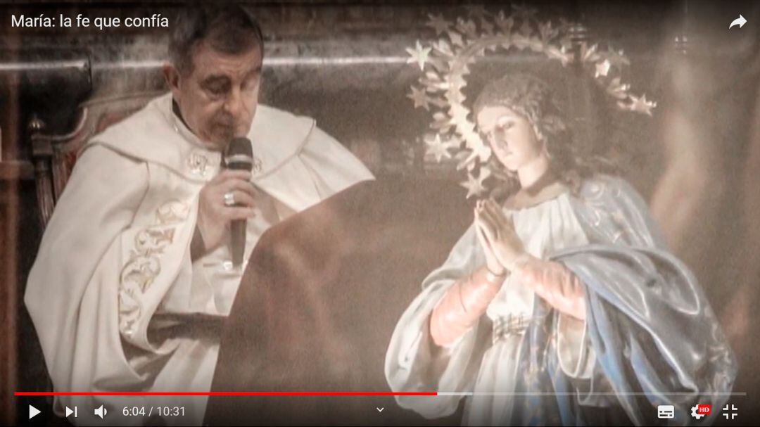 Fotograma del vídeo de hoy del Obispo de Plasencia, José Luis Retana, dedicado a la Anunciación de la Virgen 