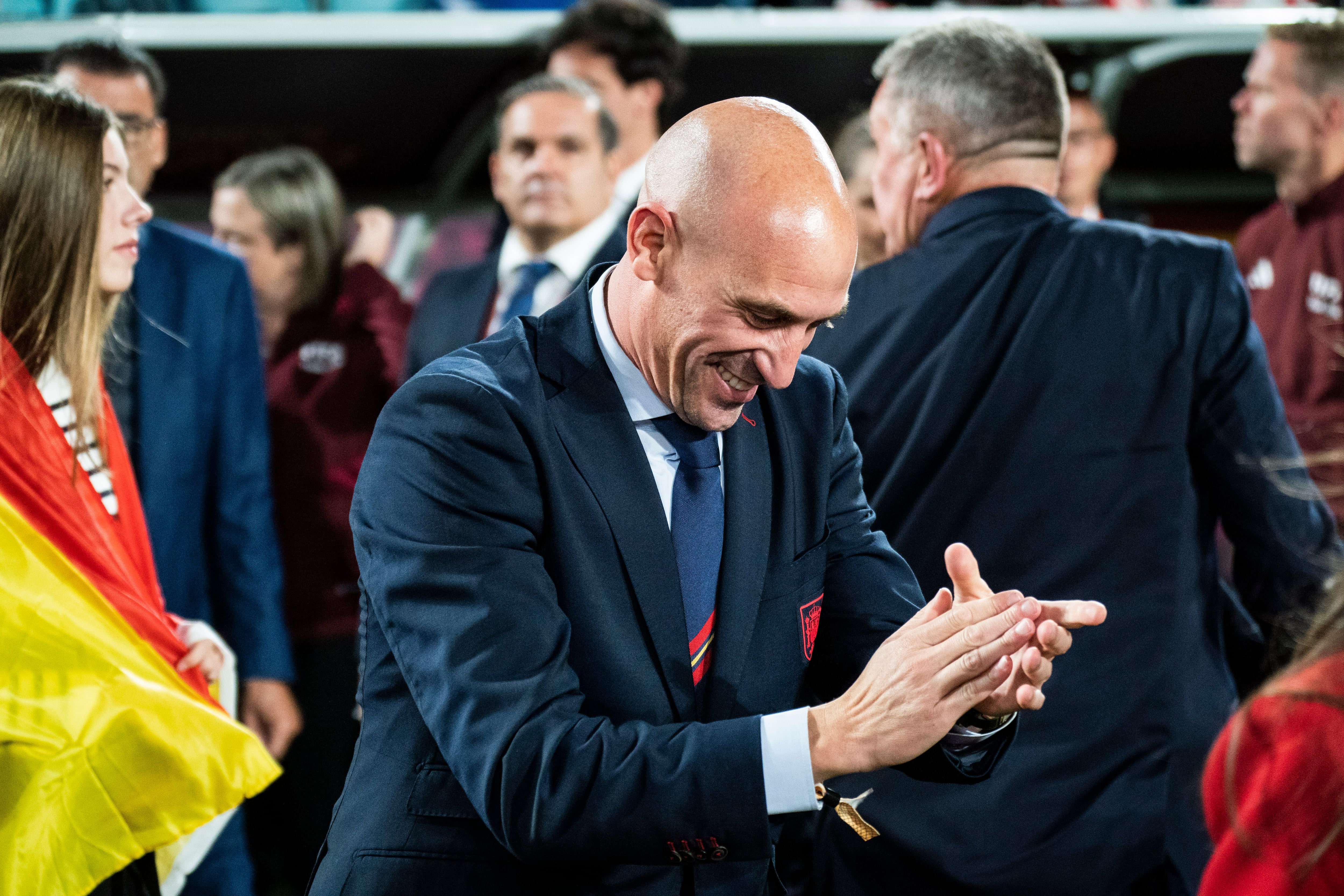 Luis Rubiales, durante la celebración del Mundial de fútbol ganado por España ante Inglaterra