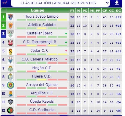 Clasificación tras la 14 ª jornada