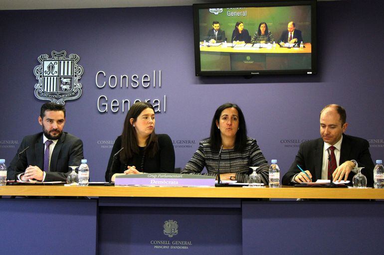 Els consellers demòcrates a la comisisó legislativa d'Interior han anunciat avui la presentació d'una queixa i una demanda d'empara al síndic per les filtracions de correus entre la presidenta de la comissió (al centre) i el fiscal general sobre la modifi