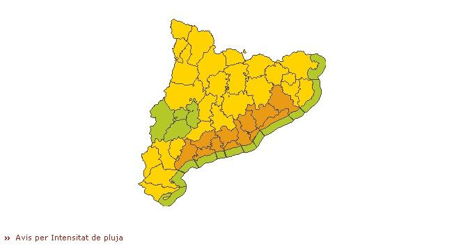 La previsió alerta de pluges intenses al litoral i el prelitoral central