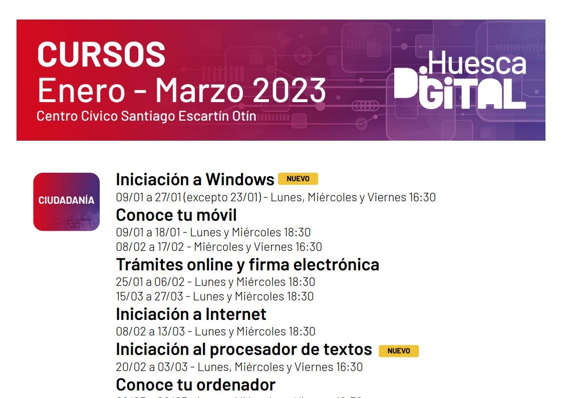 Cartel de los cursos de formación digital en Huesca