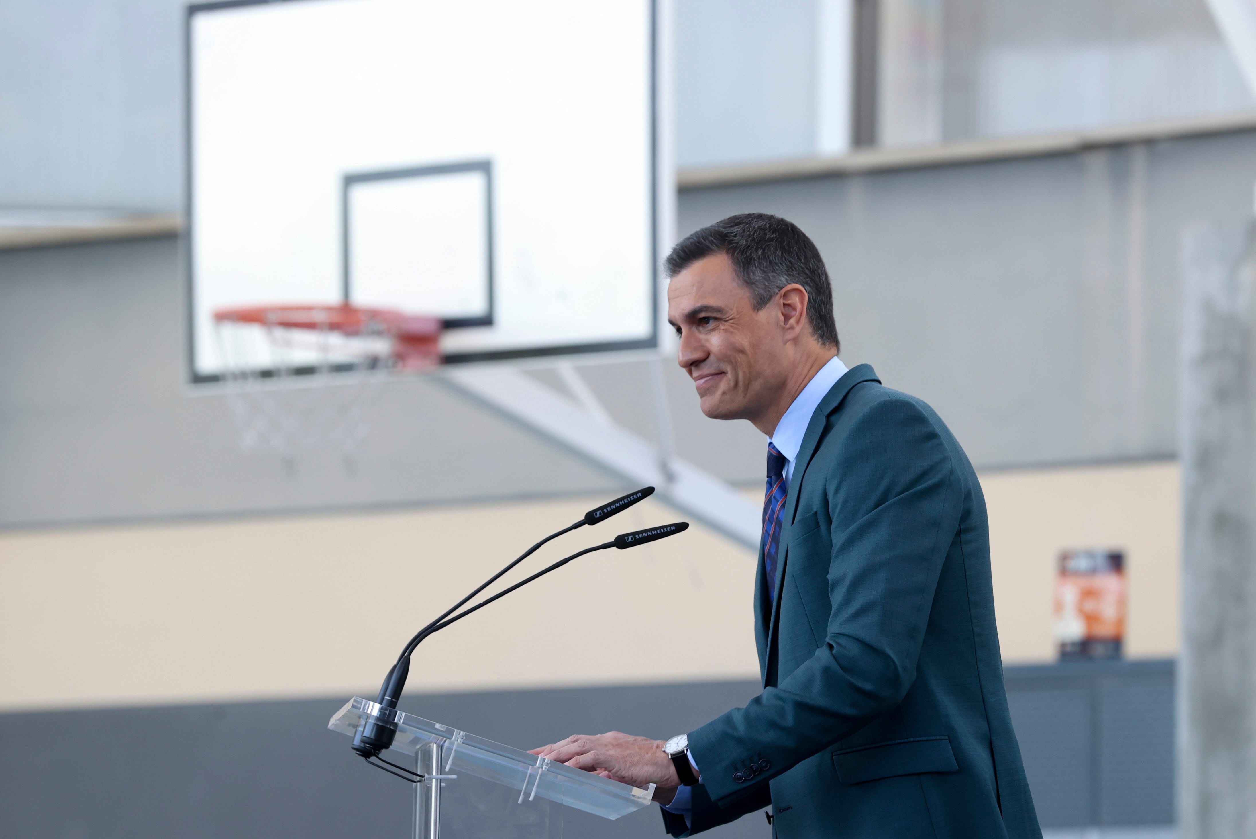 El presidente del Gobierno, Pedro Sánchez, durante su intervención este viernes en la clausura del acto de presentación del Plan Estratégico Nacional para la Reducción de la Obesidad Infantil, en Getafe.