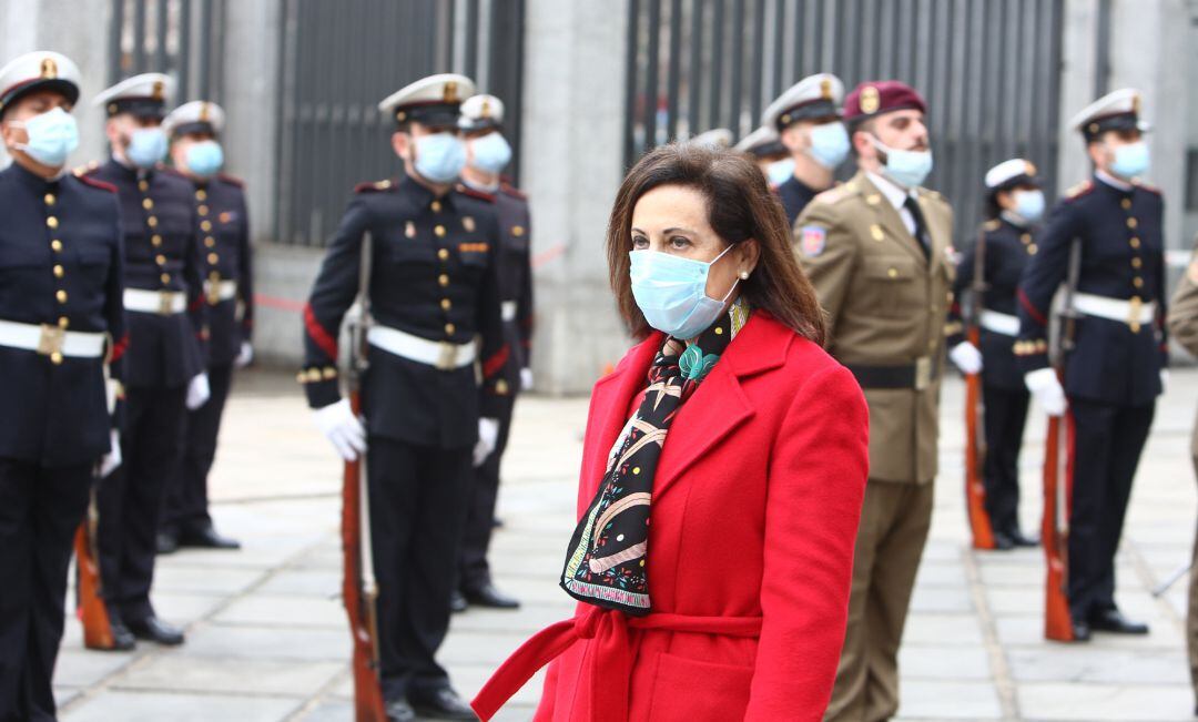 La ministra de Defensa, Margarita Robles, durante el acto por el cual Teodoro López Calderón ha jurado su nuevo cargo como Jefe del Estado de Mayor de la Defensa.