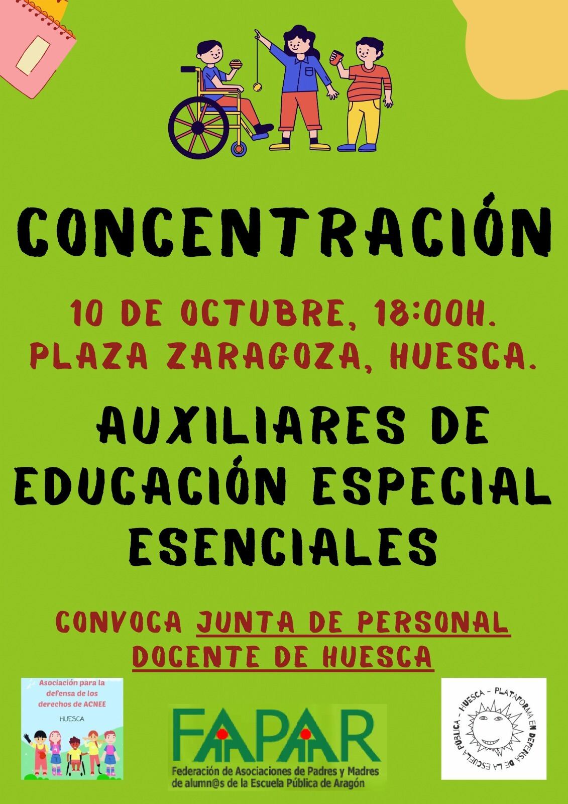 Cartel de la concentración prevista para este martes en Huesca