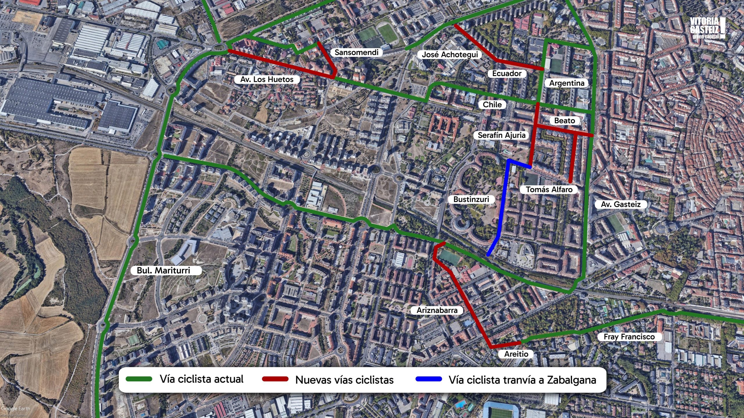 Plano de los nuevos carriles bici