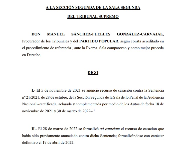 El PP presenta escrito de renuncia al recurso contra su condena por la reforma en negro de Génova