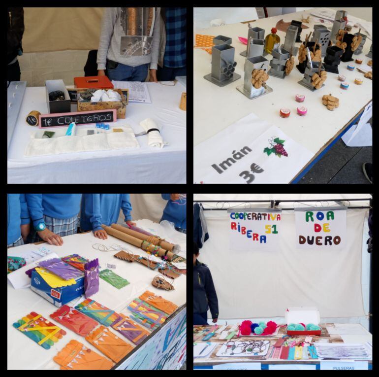 Los puestos de la Feria de los Pequeños Emprendedores mostraban el trabajo de todo el curso