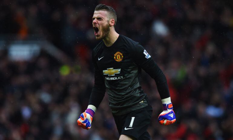 De Gea celebra un triunfo con el United