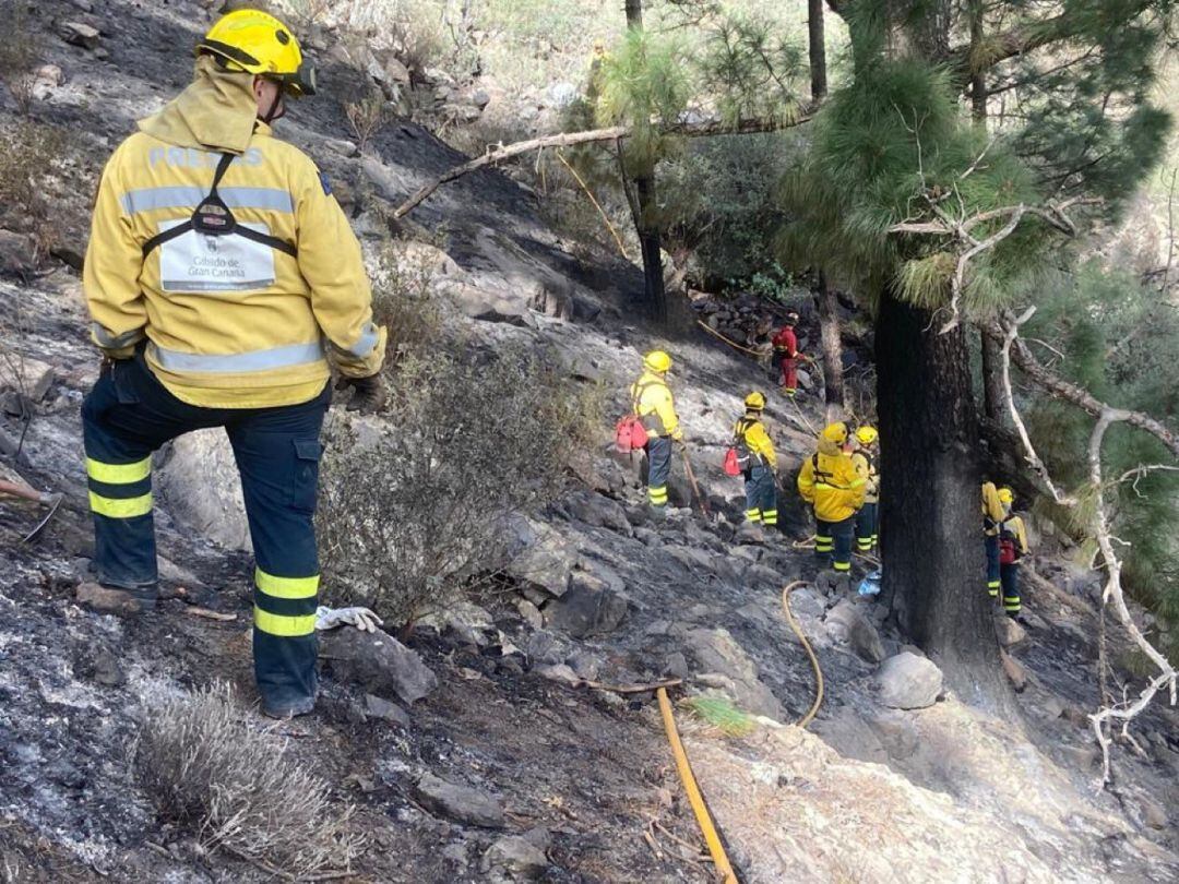 Efectivos trabajando en el incendio de Tasarte
