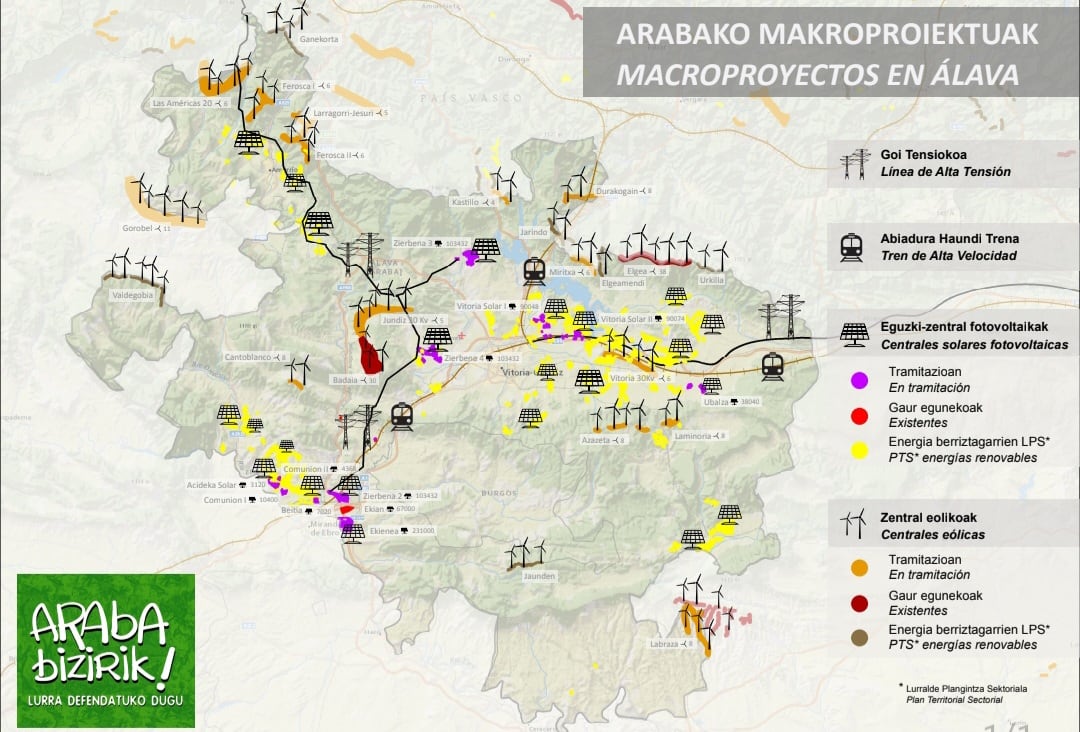 Mapa de parques solares y eólicos en Álava