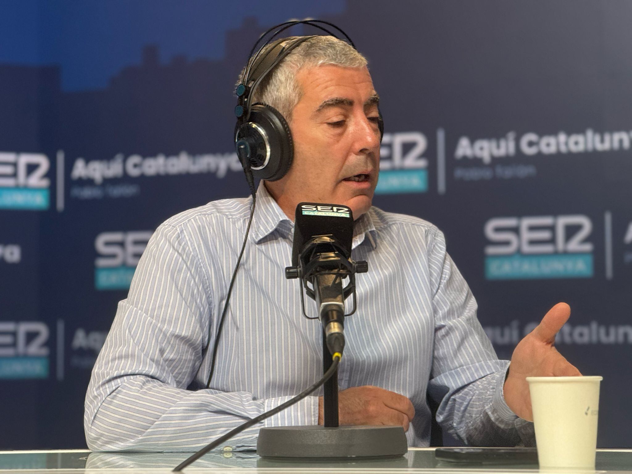 Joan Pau Miquel, exconseller delegat de BPA, durant l&#039;entrevista a l&#039;Aquí Catalunya de Pablo Tallón.