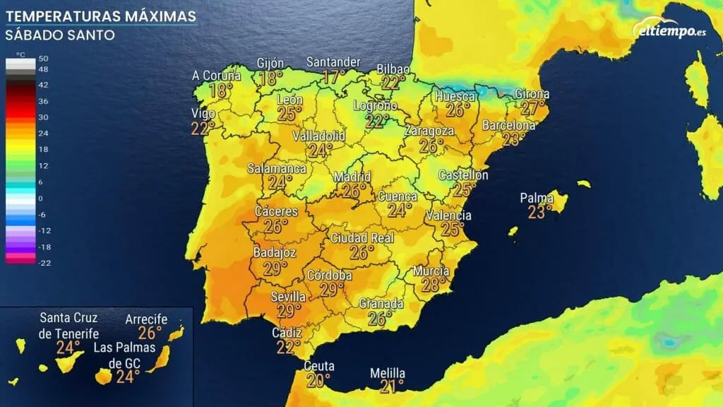 Previsión de las temperaturas para el Sábado Santo