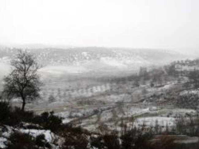 Paisaje de Santiago de la Espada nevado.