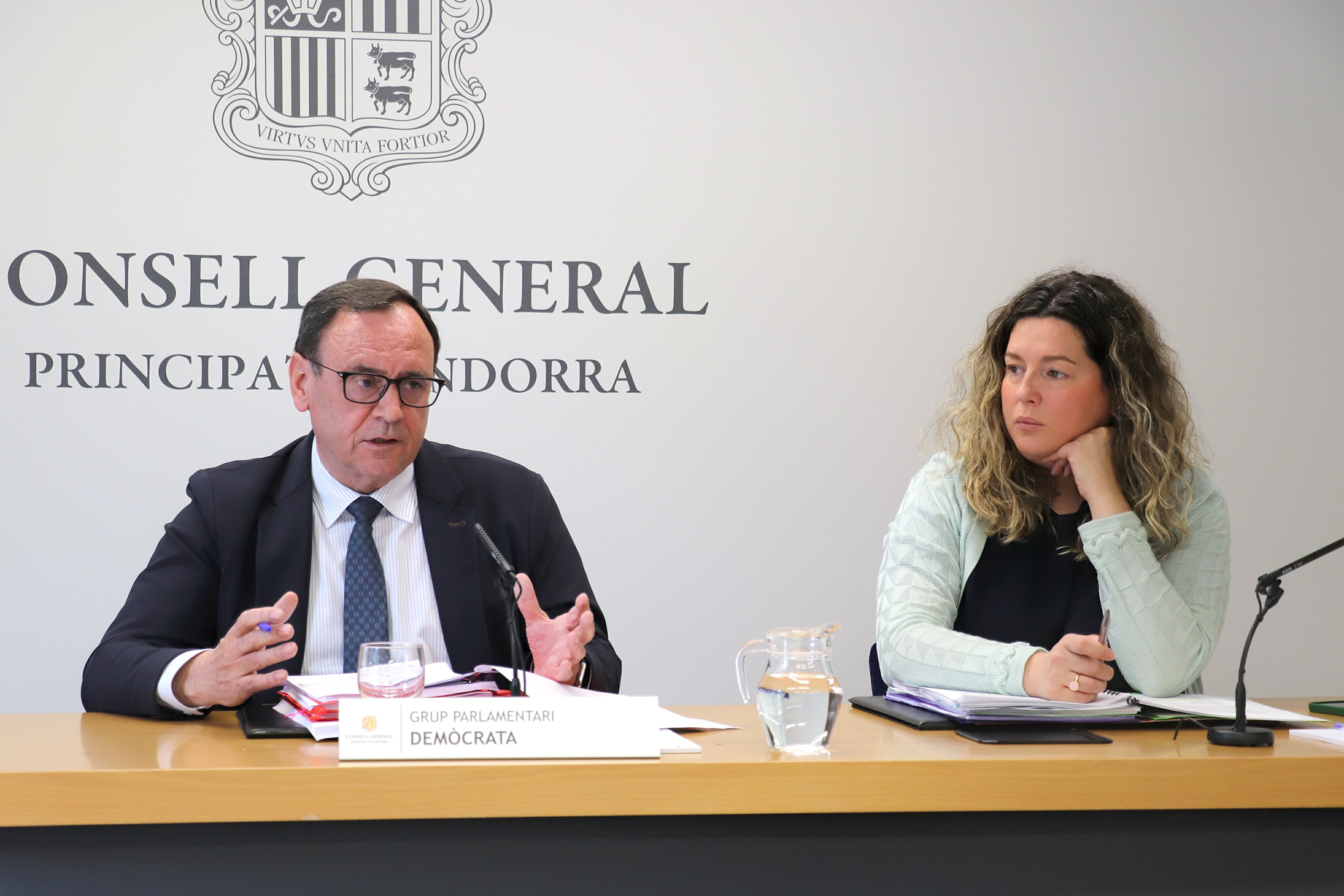 Els consellers del grup demòcrata Jordi Jordana i Maria Martisella presenten la proposició de llei per a la creació del registre de la propietat