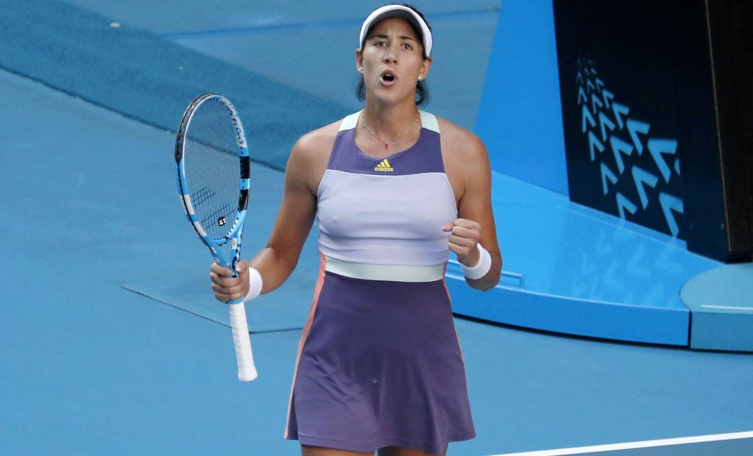 Garbiñe Muguruza celebra su triunfo en las semifinales del Open de Australia.