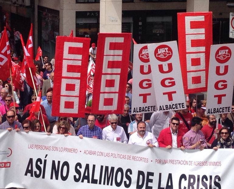 Imagen de la manifestación conjunta de UGT y CCOO el 1º de mayo