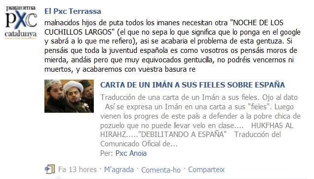 Captura de pantalla del missatge xenòfob