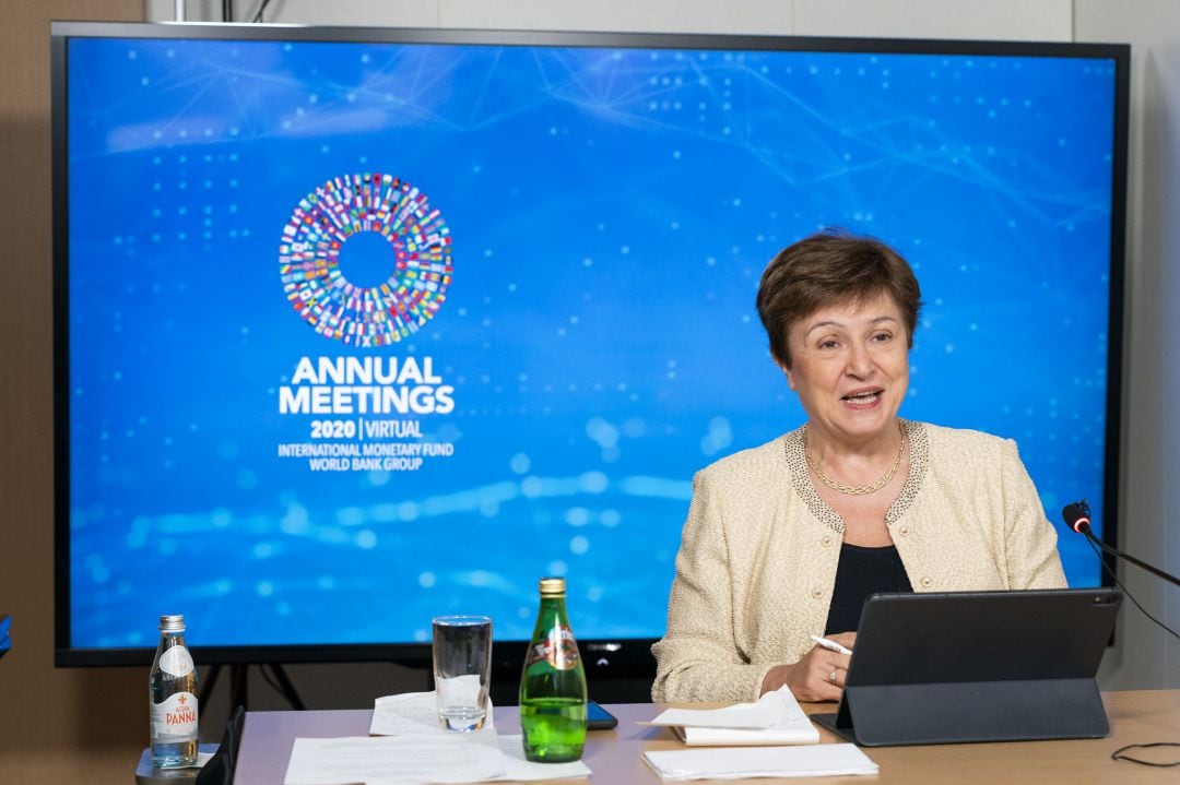 La directora gerente del FMI, Kristalina Georgieva, durante la primera jornada de la Asamblea Anual del organismos