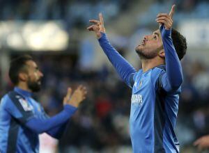 Pedro León celebra el segundo gol ante el Sevilla