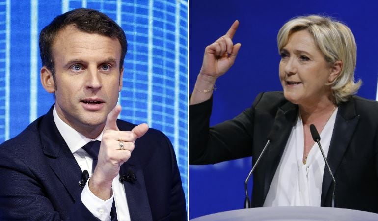 El candidato social-liberal Emmanuel Macron y la ultraderechista Marine Le Pen, en dos imágenes de archivo.