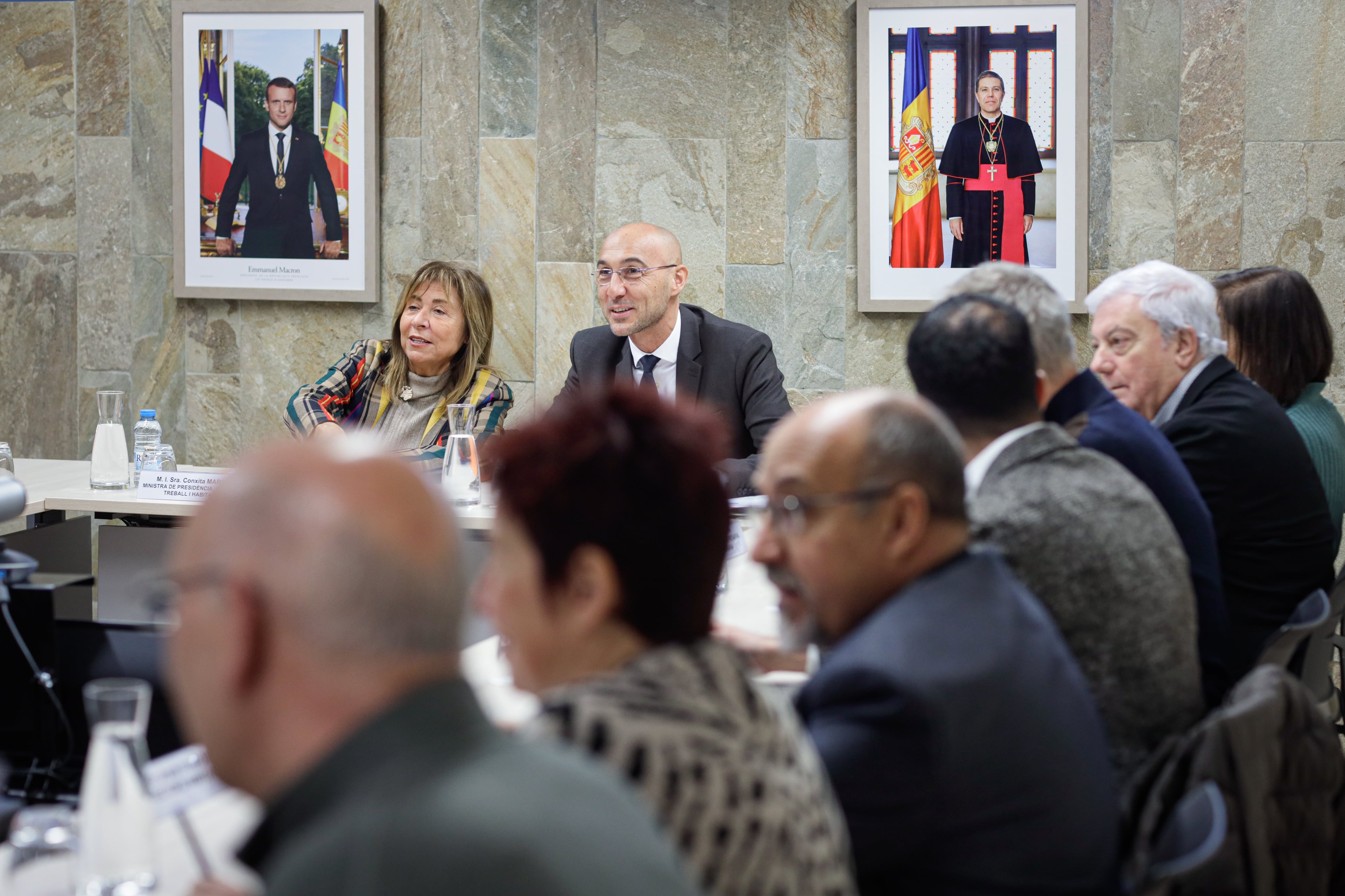 La ministra d&#039;Economia, Conxita Marsol, i el secretari d&#039;Estat, Jordi Puy, durant la reunió d&#039;aquest dimarts del Consell Econòmic i Social