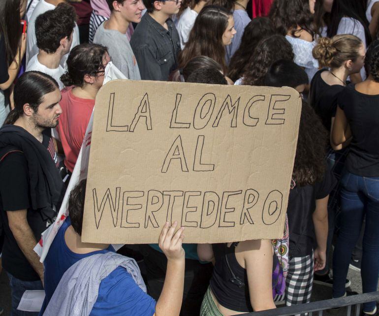 Algunos de los manifestantes que se concentraron este miércoles frente a la Universidad de Murcia para protestar contra la Lomce