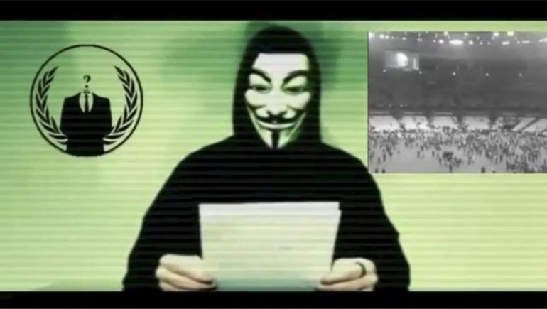 A man wearing a mask associated with Anonymous makes a statement in this still image from a video released on November 16, 2015. The Anonymous hackers collective is preparing to unleash waves of cyberattacks on Islamic State following the attacks in Paris