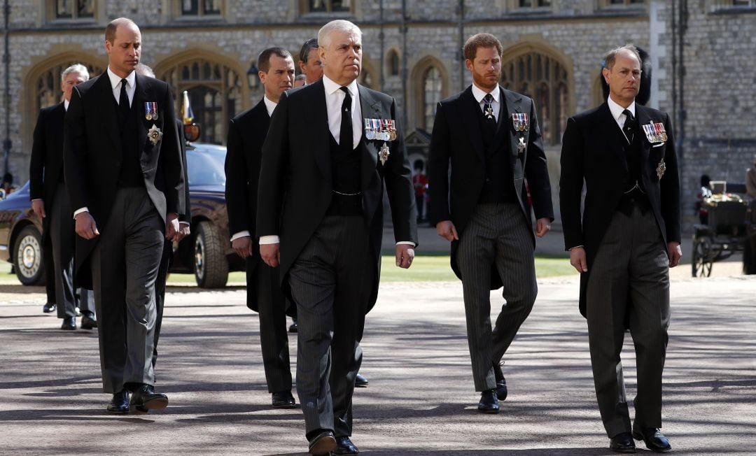 Los miembros de la Familia Real británica en el funeral del duque de Edimburgo.