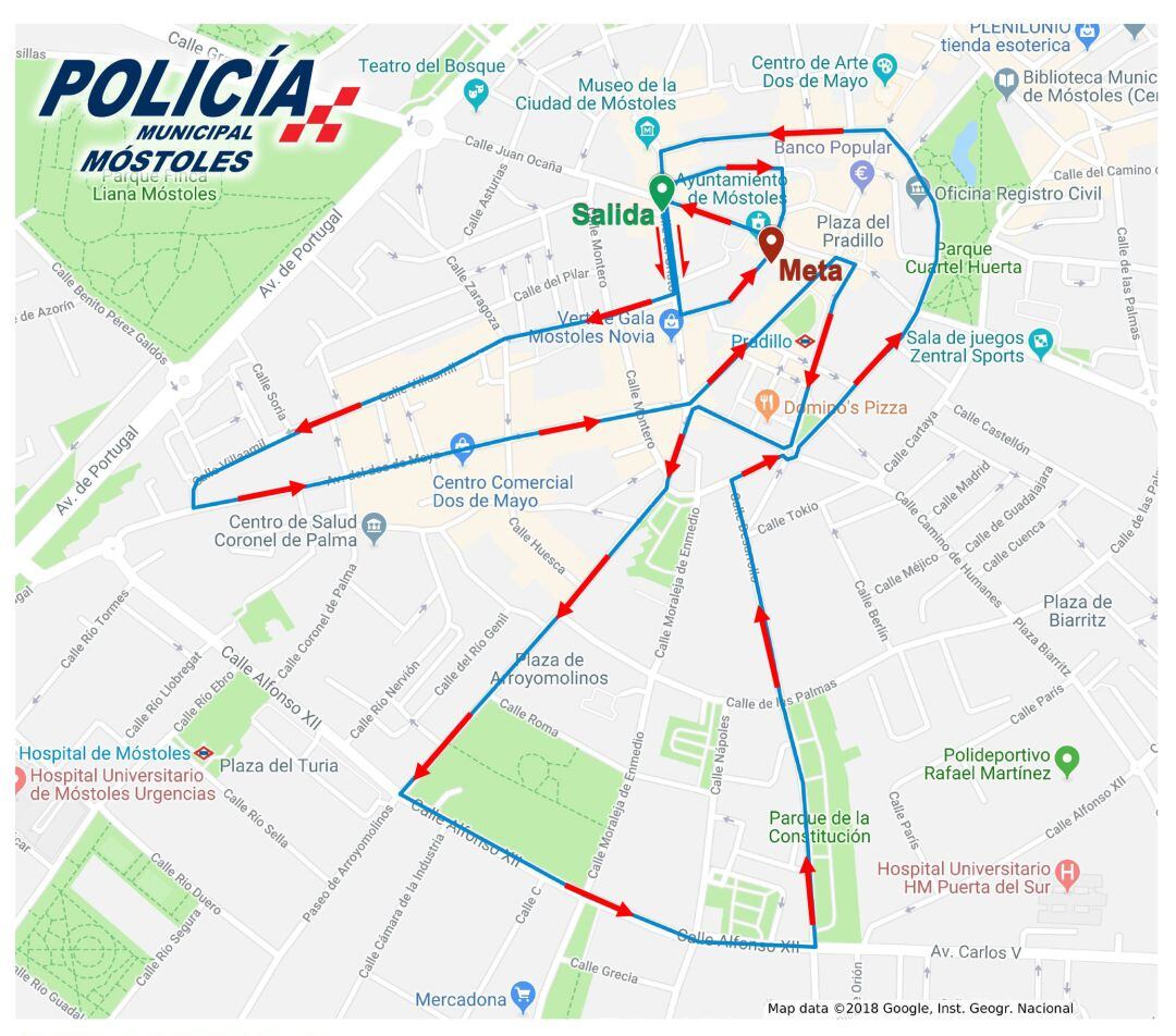 Mapa del recorrido de la carrera popular San Silvestre mostoleña 2021