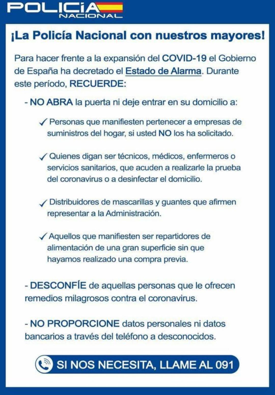 Consejos de seguridad por parte de la Policía Nacional.