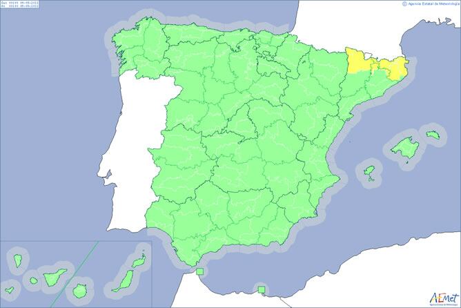 La Agencia Estatal de Meteorología prevé para este domingo chubascos localmente fuertes en el Pirineo catalán, tormentas en la zona pirenaica, lluvias débiles y temperaturas cambiantes en toda la península.